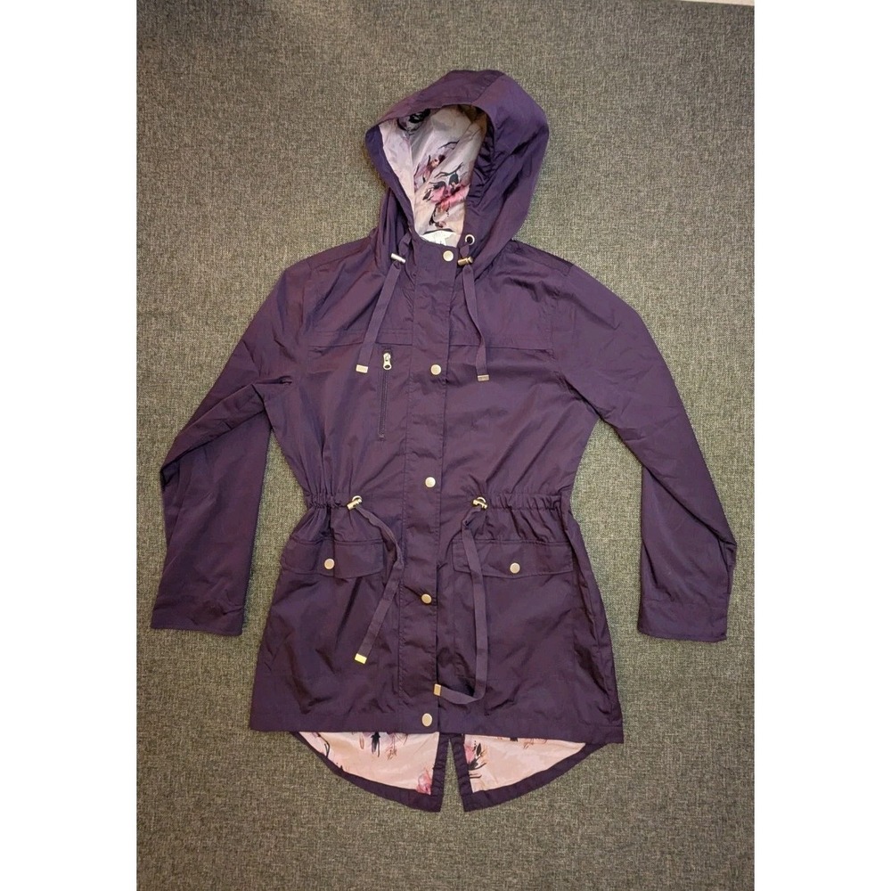 Time & Tru Womens Jacket Lightweight Anorak Purple‎ Floral Coat Size Small